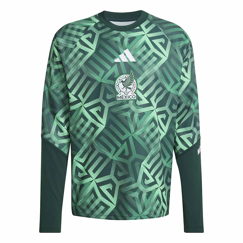 T-shirt d'avant-match à manches longues adidas vert pour homme, équipe nationale du Mexique 2026