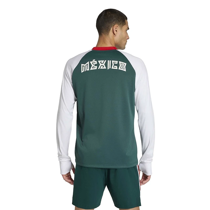 T-shirt d'avant-match à manches longues adidas vert pour homme, équipe nationale du Mexique 2026