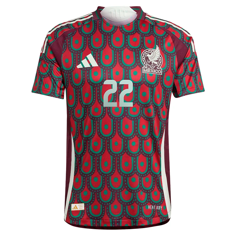 Maillot de joueur authentique adidas Hirving Lozano bordeaux l'équipe nationale du Mexique 2024 domicile pour homme