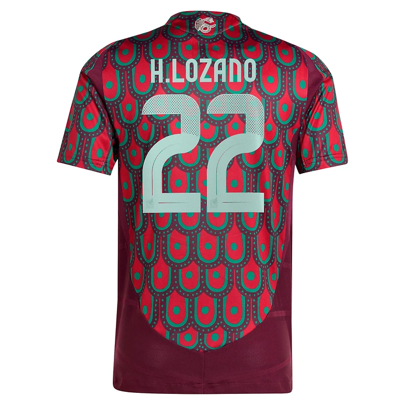 Maillot de joueur authentique adidas Hirving Lozano bordeaux l'équipe nationale du Mexique 2024 domicile pour homme