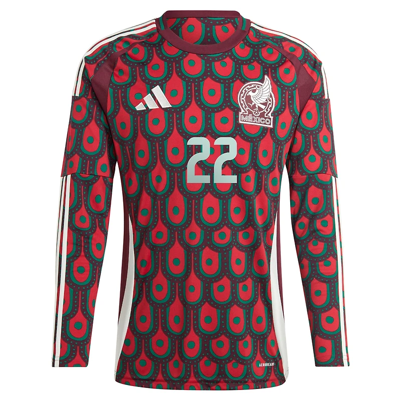 Maillot à manches longues adidas Hirving Lozano pour homme, bordeaux, équipe nationale du Mexique 2024, réplique domicile