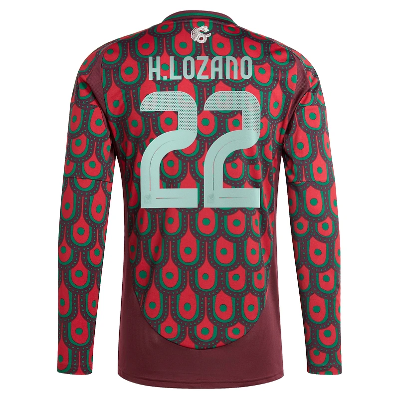 Maillot à manches longues adidas Hirving Lozano pour homme, bordeaux, équipe nationale du Mexique 2024, réplique domicile