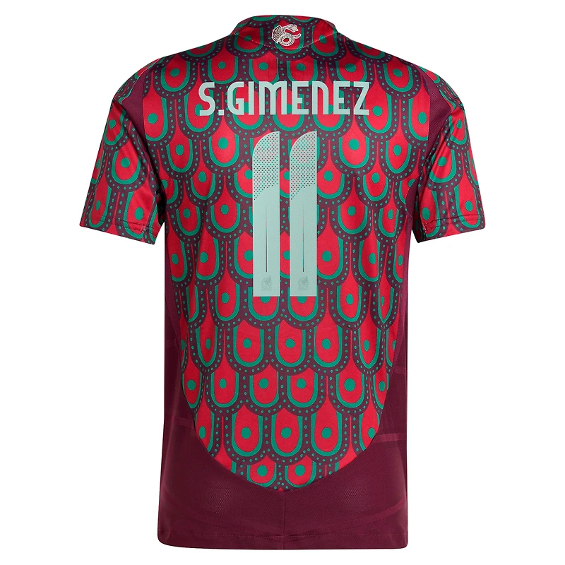 Maillot de joueur authentique adidas Santiago Giménez pour homme, bordeaux, équipe nationale du Mexique 2024 domicile