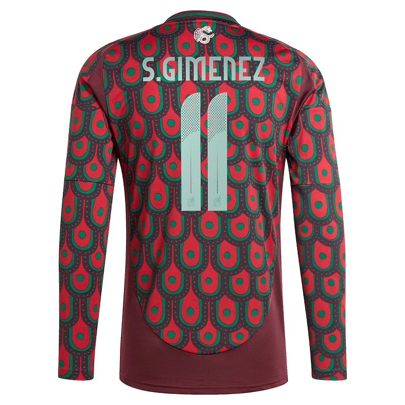 Men's adidas Santiago Giménez Burgundy Mexico National Team 2024 Home Replica Player Long Sleeve Jersey