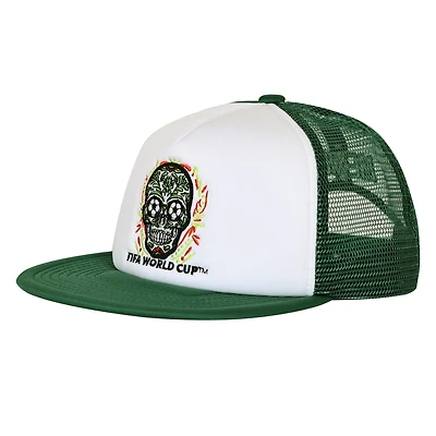Casquette trucker ajustable Outerstuff blanche et verte pour homme, représentant un défenseur de l'équipe nationale du Mexique