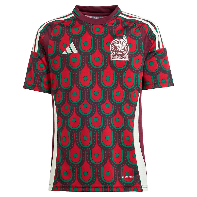 Maillot réplique domicile adidas bordeaux pour jeunes de l'équipe nationale du Mexique 2024