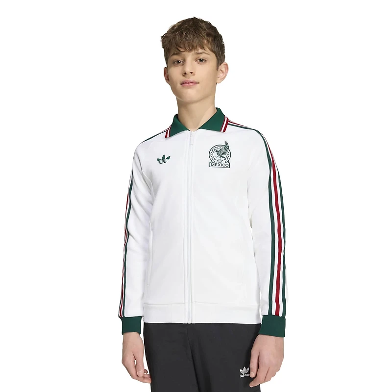 Veste zippée intégrale adidas blanche pour enfant, équipe nationale du Mexique, extérieur, modèle Anthem, extérieur.