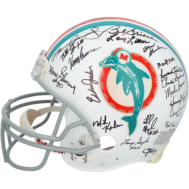 Casque Riddell authentique rétro des Dolphins de Miami de 1972, autographié et comportant 40 signatures.