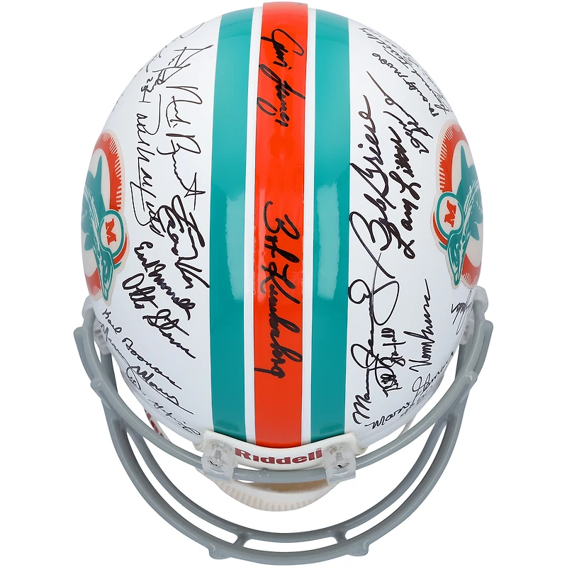 Casque Riddell authentique rétro des Dolphins de Miami de 1972, autographié et comportant 40 signatures.