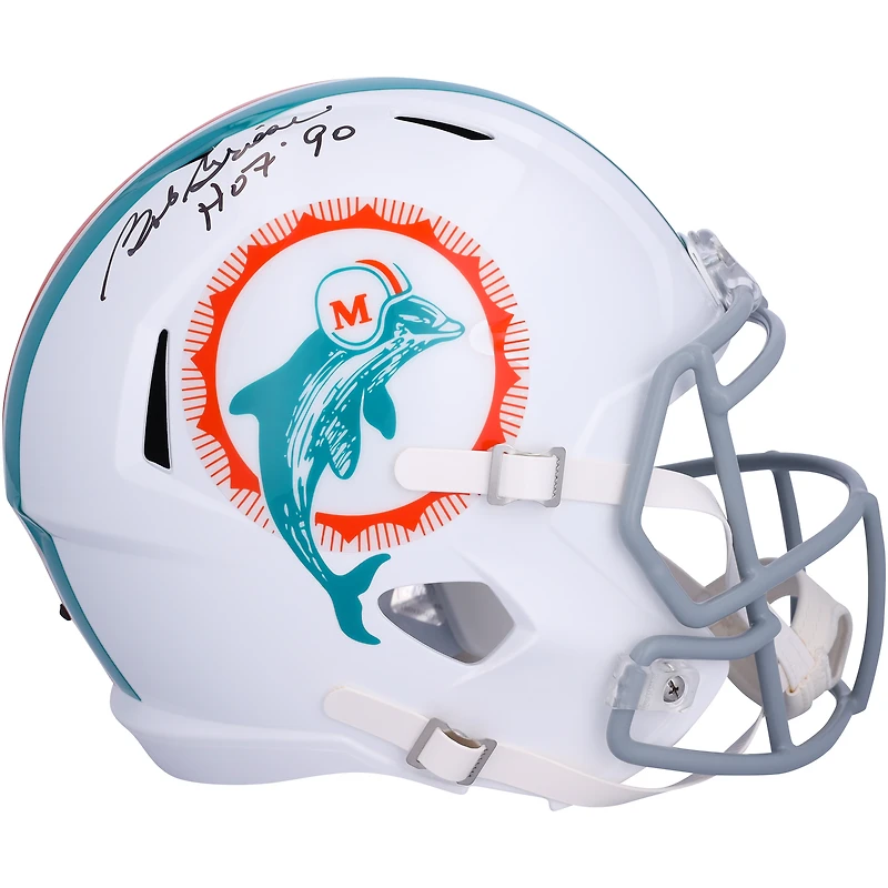 Casque réplique Riddell Speed ​​de 1972 autographié par Bob Griese des Miami Dolphins avec inscription « H.o.F. '90 »