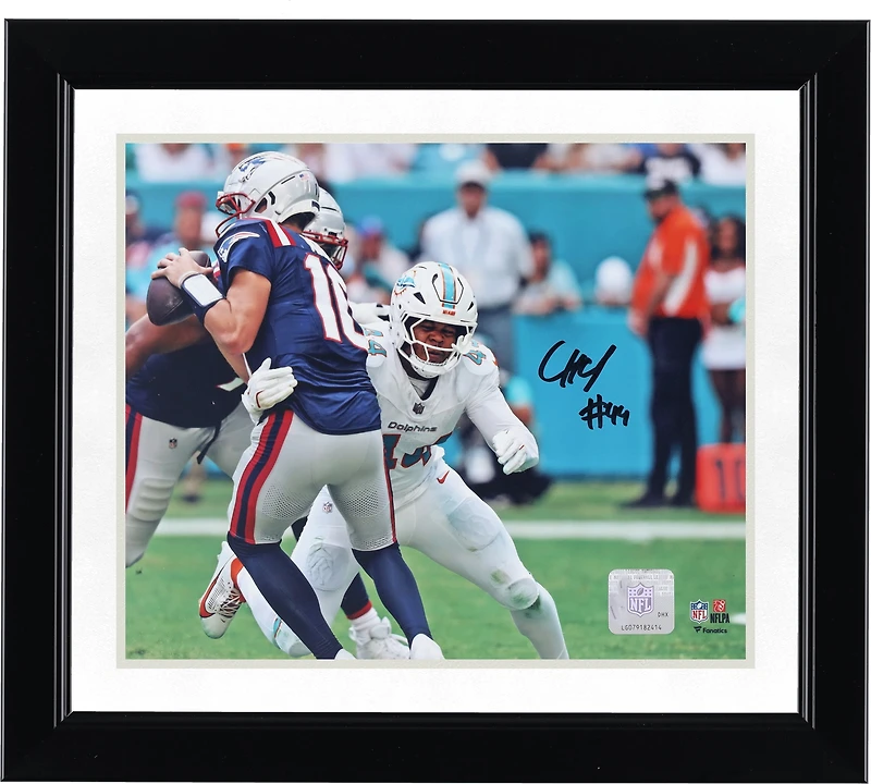 Chop Robinson Miami Dolphins Autographed 8" x 10" Sacking Drake Maye Photograph