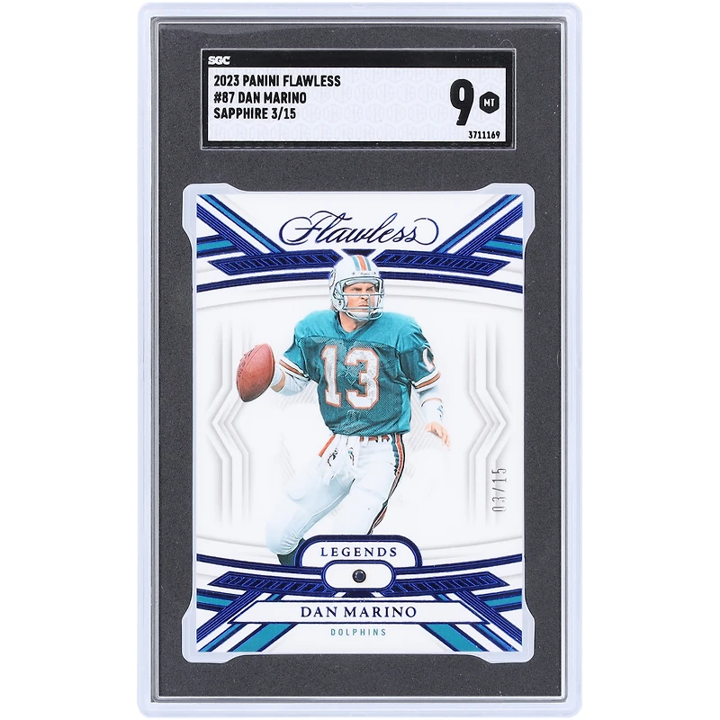 Carte Panini Flawless Sapphire n° 87 #3/15 SGC 9 authentifiée des Dolphins de Miami 2023