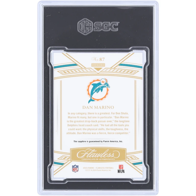Carte Panini Flawless Sapphire n° 87 #3/15 SGC 9 authentifiée des Dolphins de Miami 2023