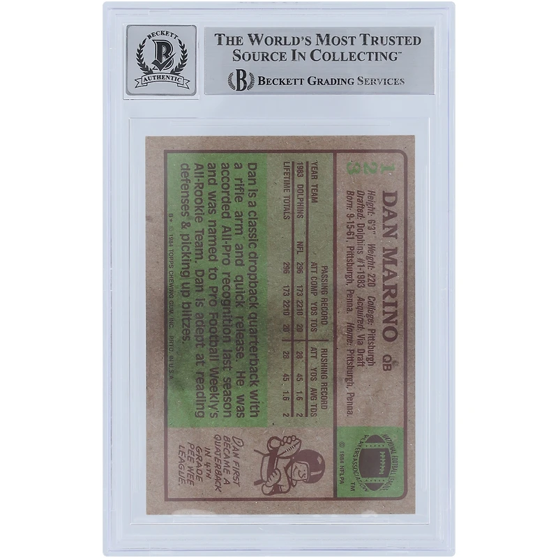 Dan Marino Miami Dolphins Autographed 1984 Topps #123 Beckett Fanatics Witnessed Authenticated 7.5/10 Rookie Card