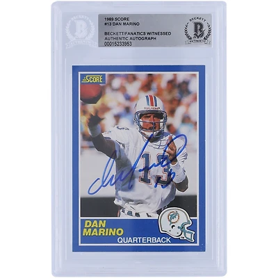 Carte authentifiée signée Dan Marino Miami Dolphins Score #13 Beckett 1989 Fanatics Witnessed