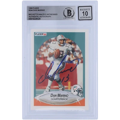 Carte autographiée de 1990 Fleer #244 de Dan Marino Miami Dolphins, fanatiques de Beckett, authentifiée et témoin
