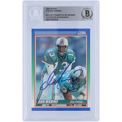 Carte authentifiée signée Dan Marino Miami Dolphins Score #13 Beckett 1990 Fanatics Witnessed