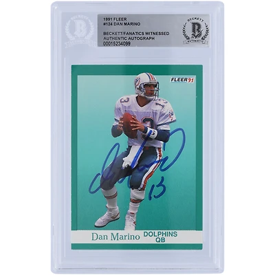 Carte authentifiée autographiée par Dan Marino Miami Dolphins Fleer #124 Beckett de 1991