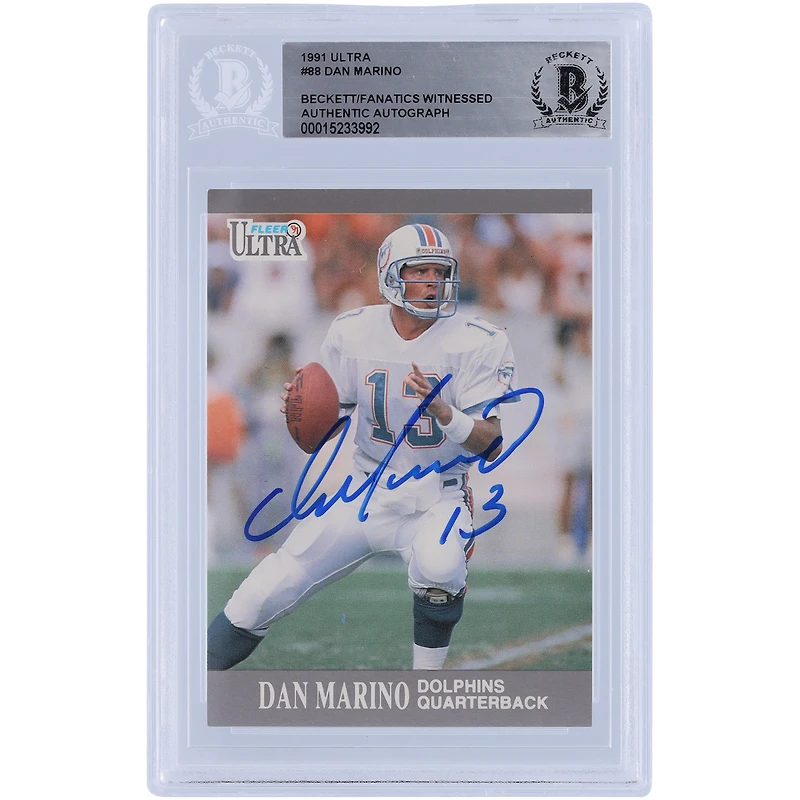 Carte authentifiée autographiée Fleer Ultra #88 Beckett 1991 par Dan Marino Miami Dolphins