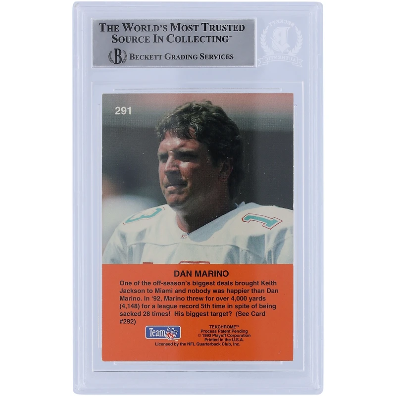 Carte authentifiée autographiée par Dan Marino Miami Dolphins Playoff 1993 #291 Beckett Fanatics Witnessed