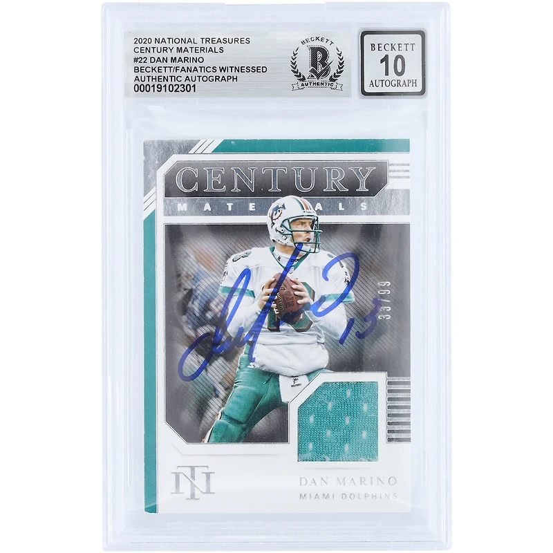 Dan Marino Miami Dolphins Autographed 2020 Panini National Treasures Century Materials Jersey Relic #CM-DM #/99 Beckett Fanatics Witnessed Authenticated 10 Card