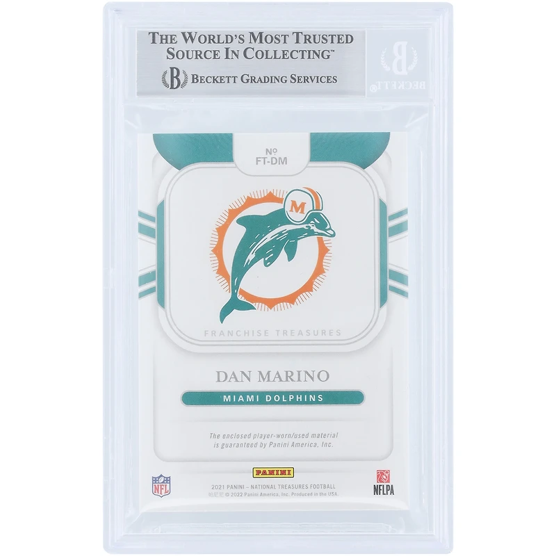 Dan Marino Miami Dolphins Autographed 2021 Panini National Treasures Franchise Treasures Prime Holo Gold Relic #FT-DM #/10 Beckett Fanatics Witnessed Authenticated Card