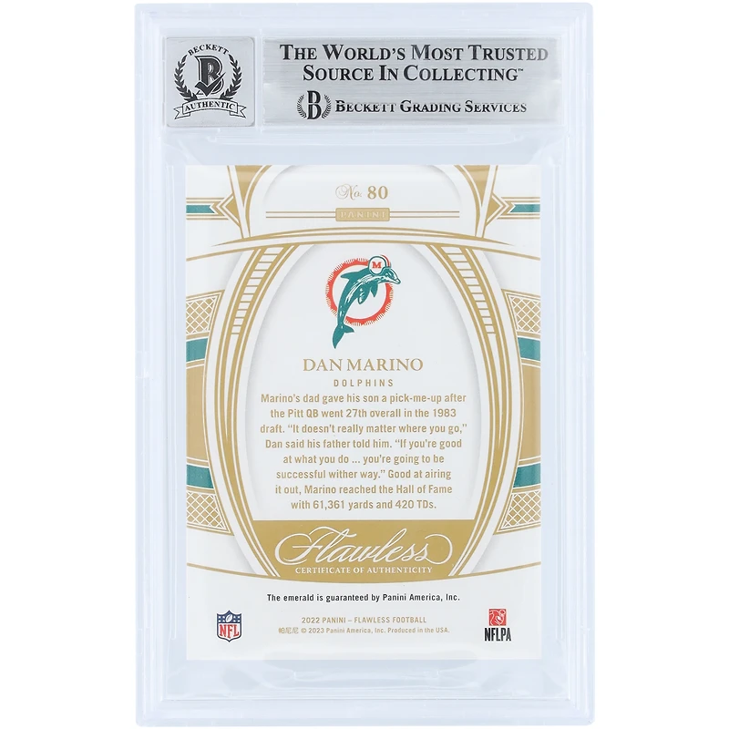 Dan Marino Miami Dolphins Autographed 2022 Panini Flawless Emerald #80 #5/5 Beckett Fanatics Witnessed Authenticated 9/10 Card