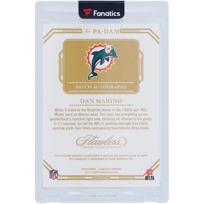Dan Marino Miami Dolphins Autographed 2023 Panini Flawless Sapphire Patch Autograph 2 Color Relic #PA-DAM #8/10 Card