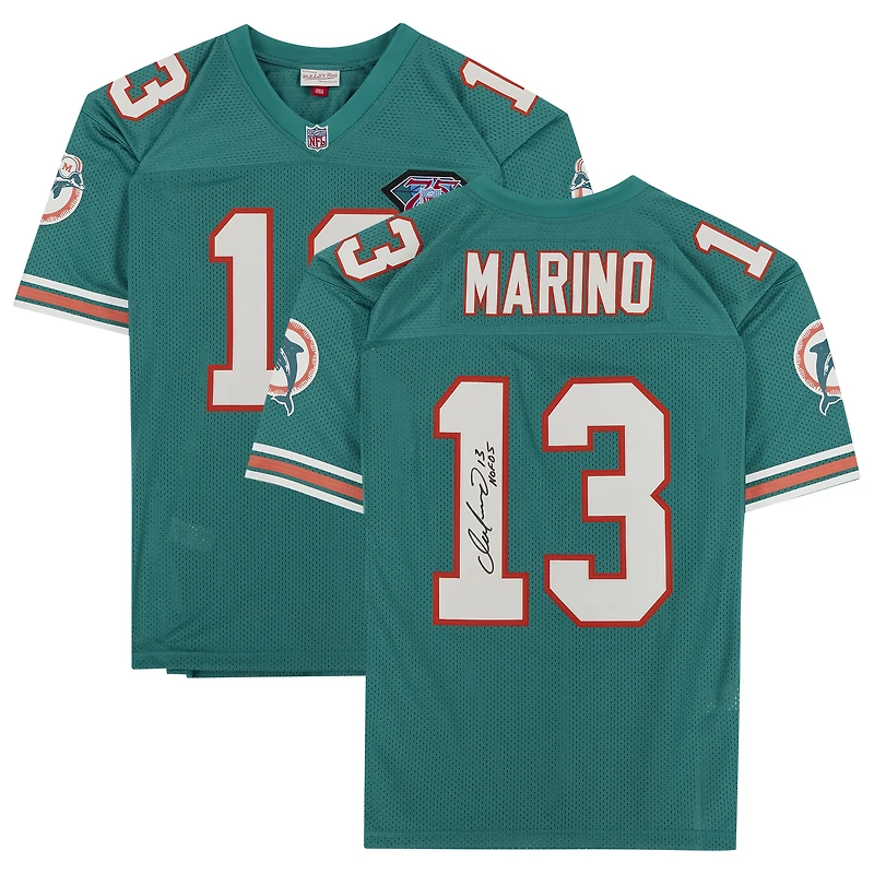 Maillot authentique dédicacé par Dan Marino des Miami Dolphins par Mitchell & Ness avec inscription « HOF 05 »