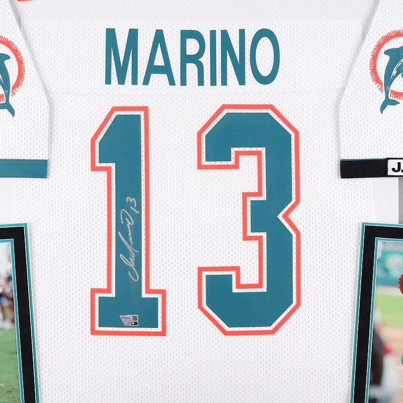 Maillot authentique Mitchell & Ness blanc autographié de luxe encadré des Dolphins de Miami de Dan Marino