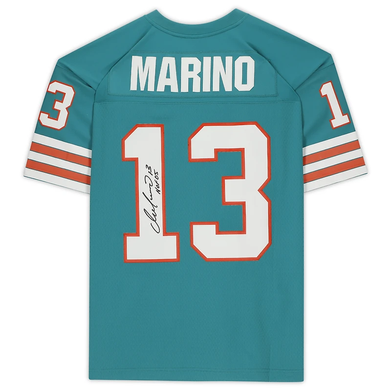 Dan Marino Miami Dolphins Autographed Mitchell & Ness Teal Replica Jersey with "HOF 05" Inscription