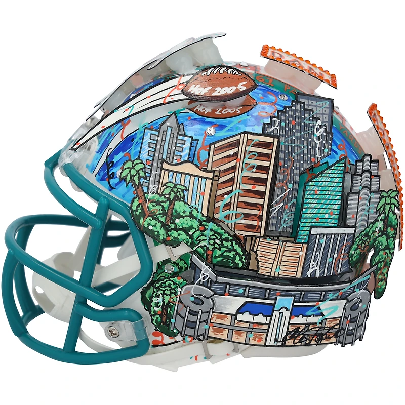Dan Marino Miami Dolphins Autographed Riddell Throwback Mini Helmet - Art by Charles Fazzino - WN55914878