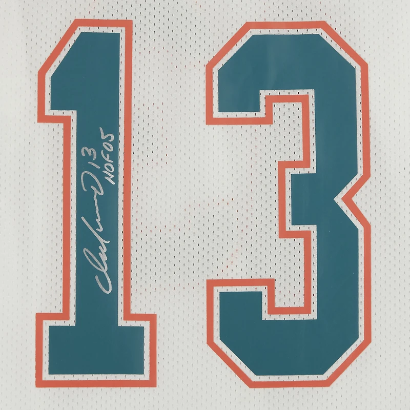 Maillot authentique blanc autographié par Dan Marino des Miami Dolphins avec inscription « HOF 05 » de Mitchell & Ness