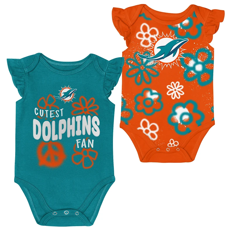 Girl's Outerstuff  Aqua/Orange Miami Dolphins Sunshine Two-Piece Bodysuit Set