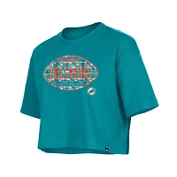 Girl's New Era Aqua Miami Dolphins Flip Sequin Boxy T-Shirt