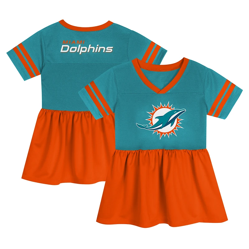 Robe en jersey à la mode pour filles d'âge préscolaire Aqua Miami Dolphins Stadium Lights