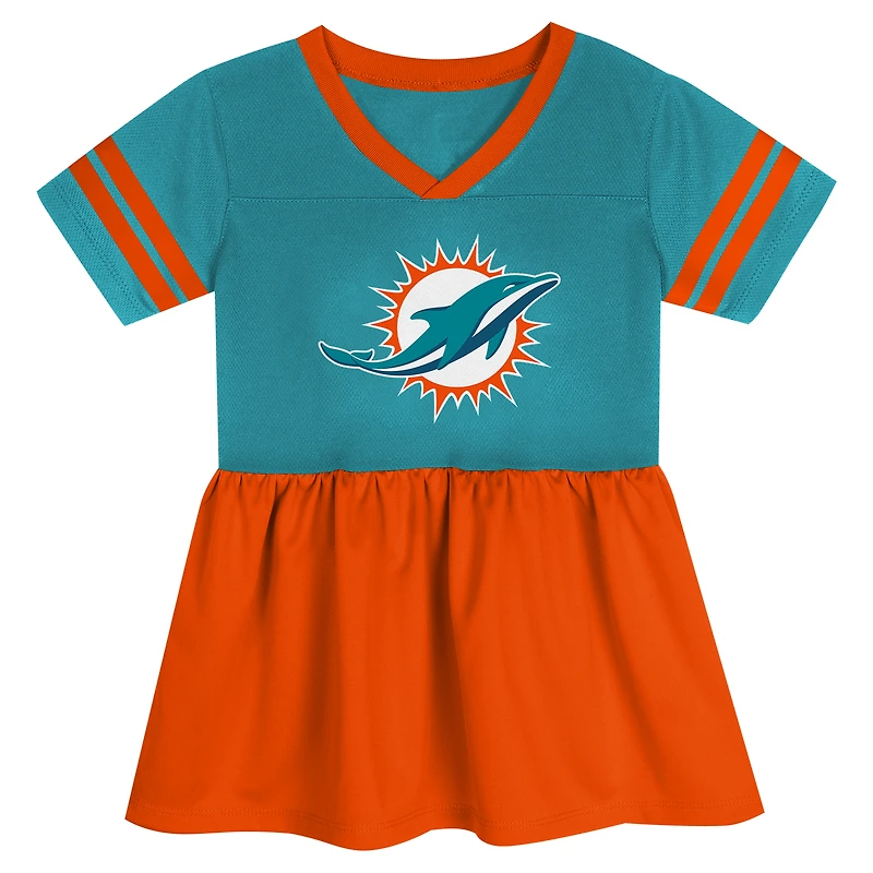 Robe en jersey à la mode pour filles d'âge préscolaire Aqua Miami Dolphins Stadium Lights