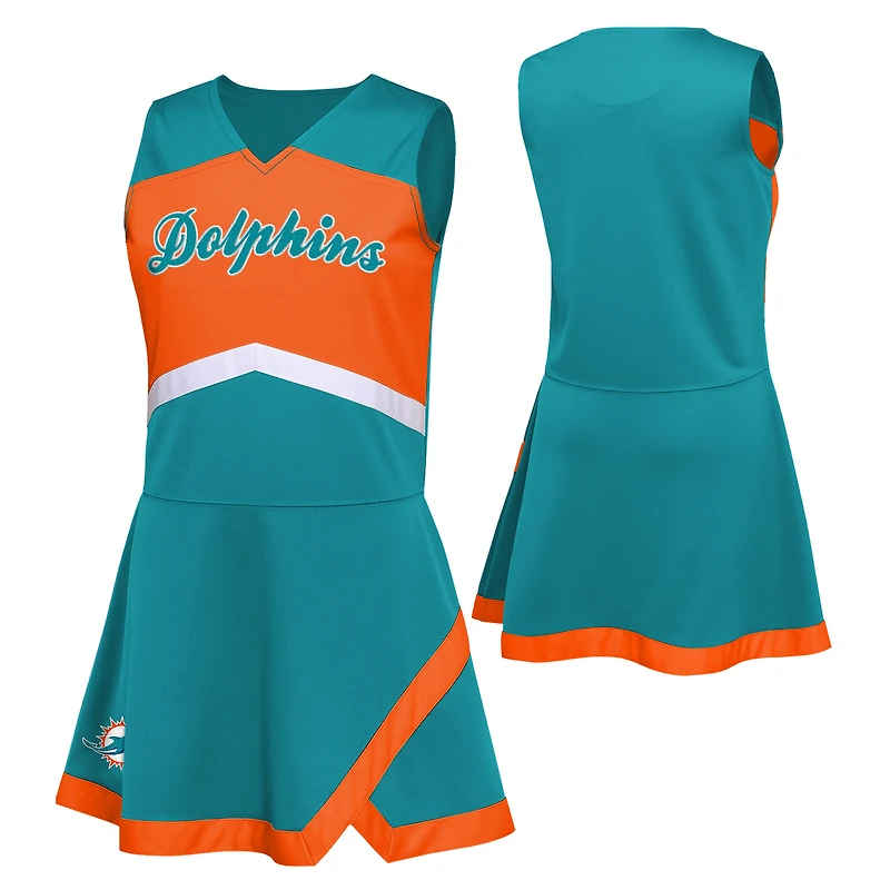 Filles préscolaires Aqua Miami Dolphins deux pièces Cheer Captain Jumper Dress avec Bloomer Set