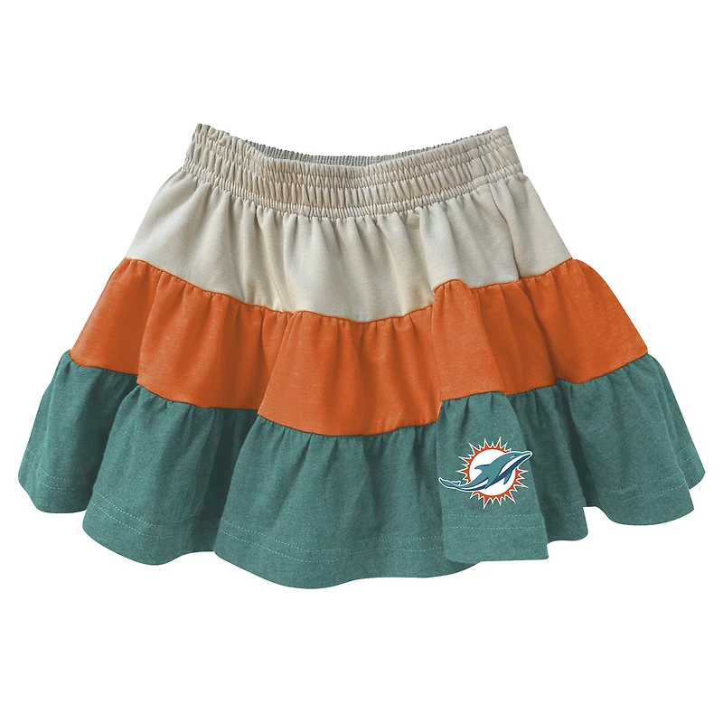 Girls Toddler Wes & Willy Orange/Aqua Miami Dolphins Sleeveless Full-Zip Hoodie Three Tier Skirt Set