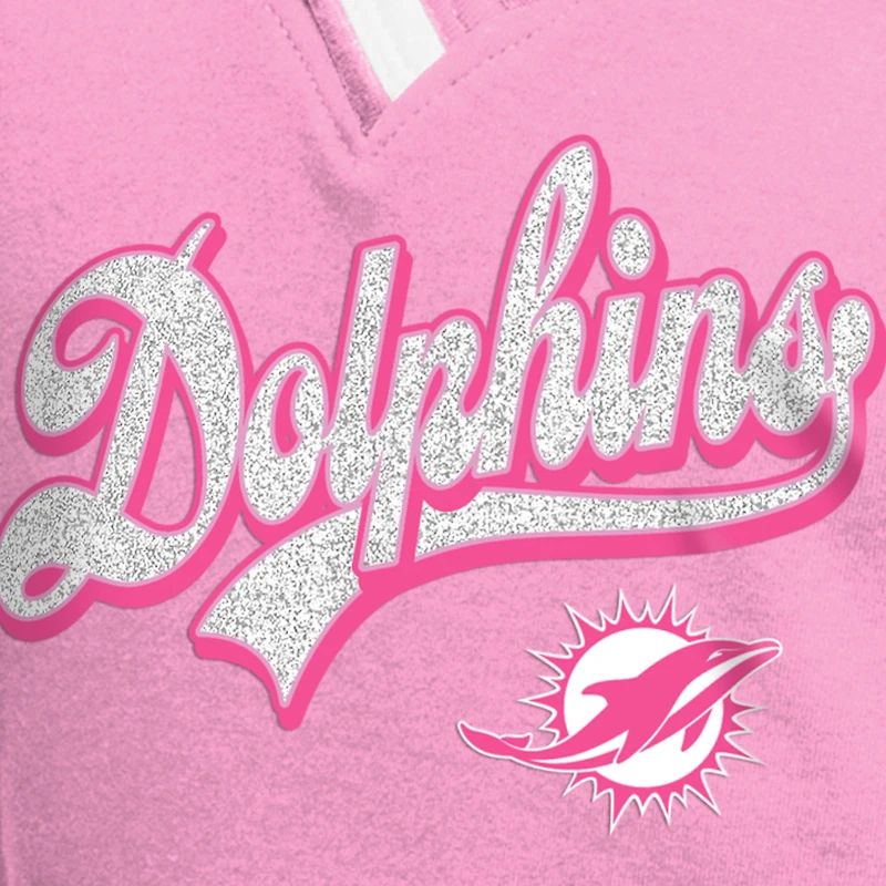 T-shirt à col en V raglan rose pour fille New Era Miami Dolphins Mommy & Me Multiplier