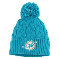 Bonnet tricoté à revers torsadé avec pompon pour filles New Era Aqua Miami Dolphins