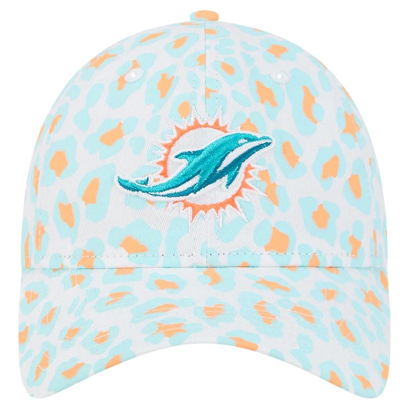 Casquette ajustable Active Leopard 9TWENTY Miami Dolphins New Era blanche pour filles