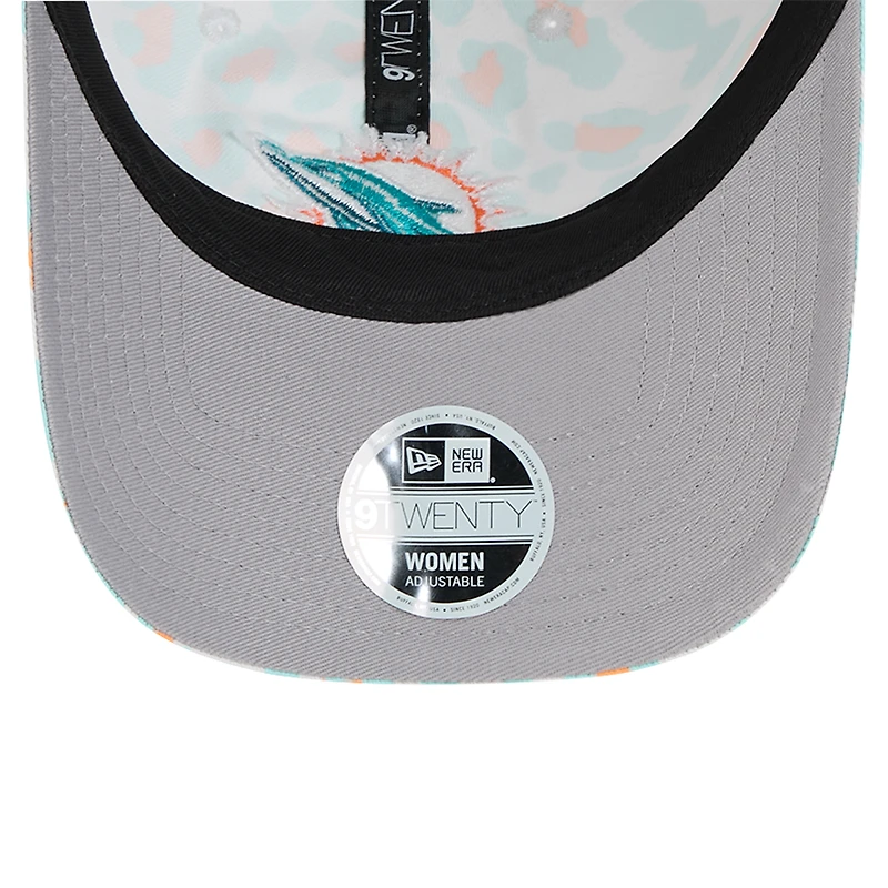 Casquette ajustable Active Leopard 9TWENTY Miami Dolphins New Era blanche pour filles