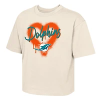 Girls Youth Outerstuff Cream Miami Dolphins Boxy Spray Heart Puff Print T-Shirt