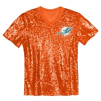 Girls Youth Tyreek Hill Orange Miami Dolphins Sequin V-Neck Fashion Jersey
