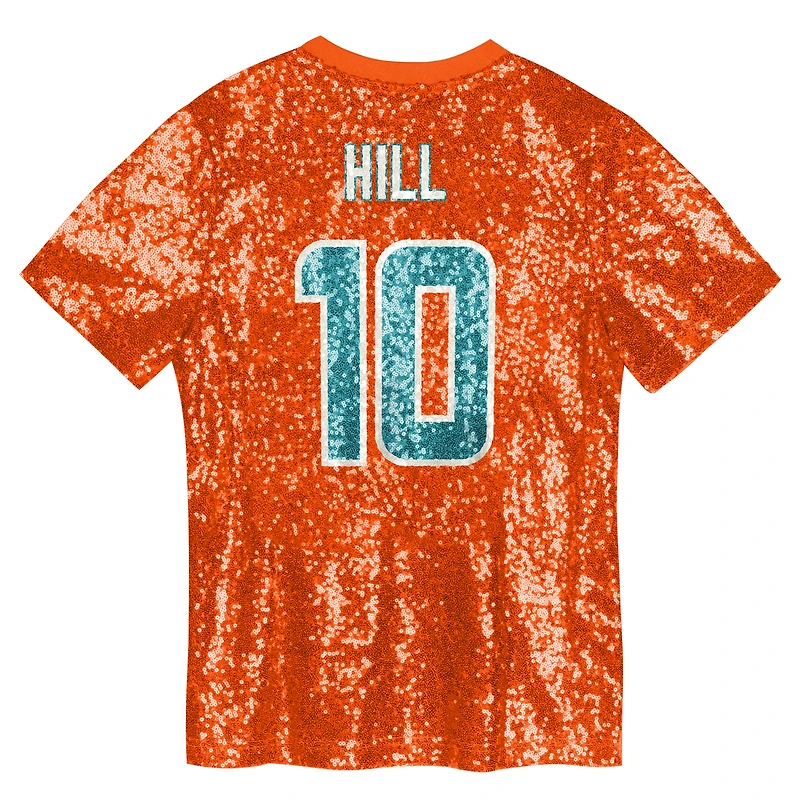 Girls Youth Tyreek Hill Orange Miami Dolphins Sequin V-Neck Fashion Jersey