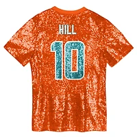 Girls Youth Tyreek Hill Orange Miami Dolphins Sequin V-Neck Fashion Jersey