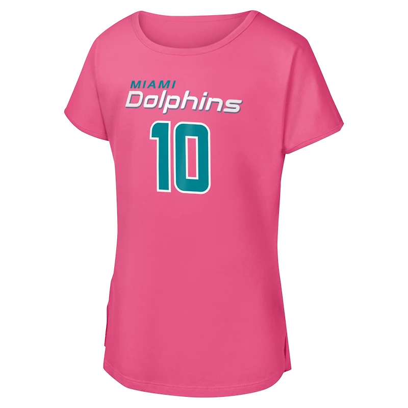 Girls Youth Tyreek Hill Pink Miami Dolphins Player Name & Number T-Shirt