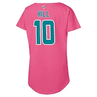 Girls Youth Tyreek Hill Pink Miami Dolphins Player Name & Number T-Shirt