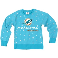 Girls Youth Wes & Willy  Aqua Miami Dolphins Shimmer Star Reverse Fleece Pullover Sweatshirt